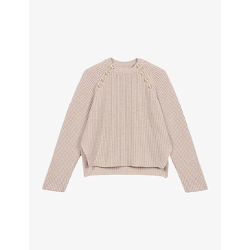 Button-embellished long-sleeve wool jumper