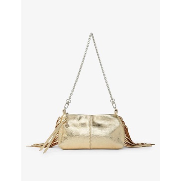 Miss M fringed-trim metallic leather clutch