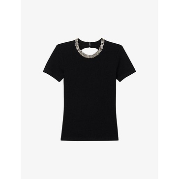 Rhinestone-trim slim-fit cotton-jersey T-shirt