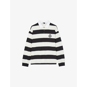 Striped long-sleeve cotton-jersey polo shirt