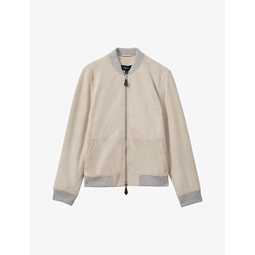 Diego ribbed-trim slim-fit suede bomber jacket