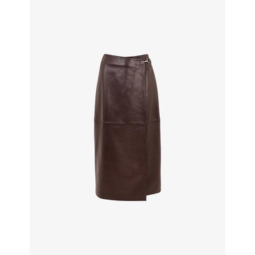 Josie wrap leather midi skirt