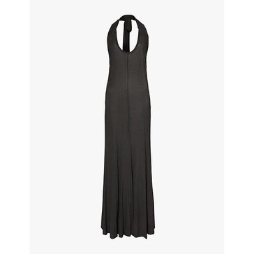 Dancer halterneck double-layer stretch-woven maxi dress