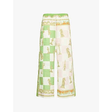 Checkmate graphic-print linen trousers