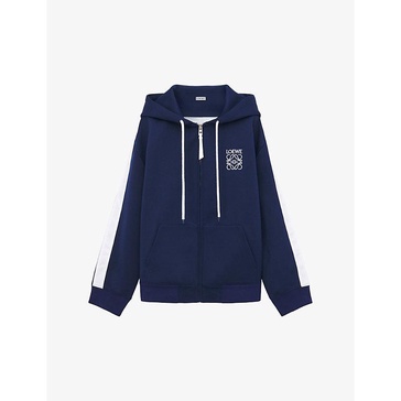 Brand-embroidered striped-trim woven hoody