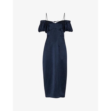 Faye bardot-neck satin midi dress