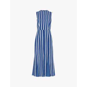 Crinkle stripe-print sleeveless woven midi dress