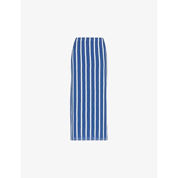 Crinkle stripe-print woven midi skirt