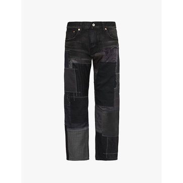 Patchwork straight-leg regular-fit denim jeans