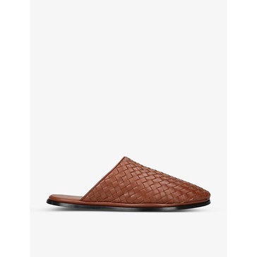 Intrecciato-weave slip-on leather mules