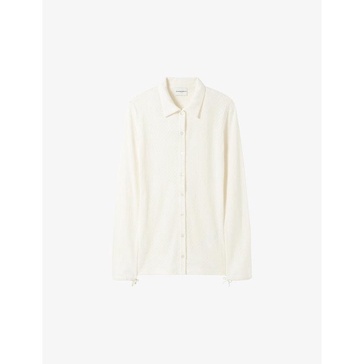 Shirt-collar long-sleeve ribbed cotton cardigan