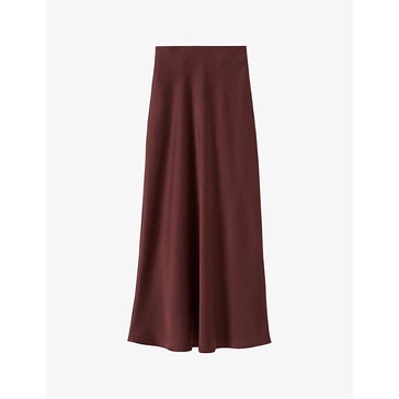 Straight-fit high-rise flared satin midi skirt