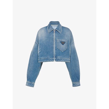 Cropped logo-plaque denim jacket