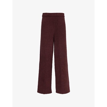 Elasticated-waistband wide-leg mid-rise fleece trousers