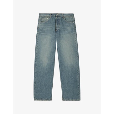 Light-wash straight-leg mid-rise denim jeans