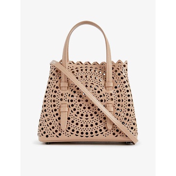 Mina mini laser-cut leather top-handle bag