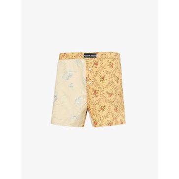 Floral print contrast-panel cotton shorts