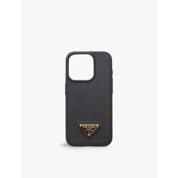 Brand-plaque saffiano leather iPhone 15 Pro