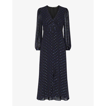 Metallic-dot long-sleeve woven midi dress