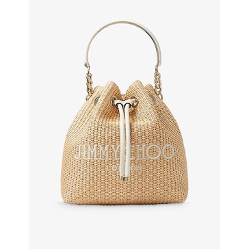 Bon Bon logo-embroidered raffia bucket bag