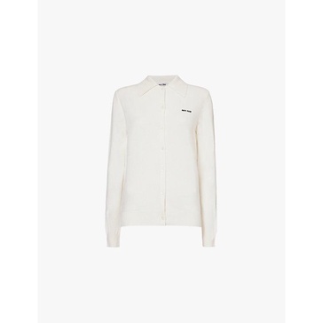 Logo-embroidered long-sleeve cashmere cardigan