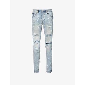 Distressed slim-fit stretch-denim jeans