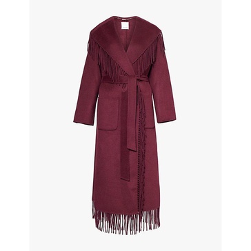 Carrie fringe-trim wool-blend robe coat