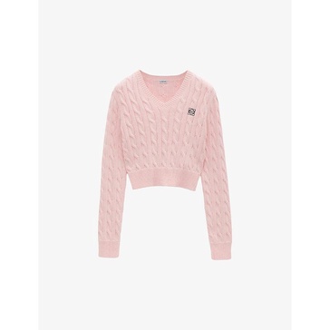 Branded V-neck cotton-knitted jumper