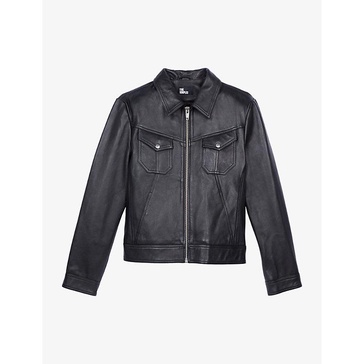 Flap-pocket slim-fit leather jacket