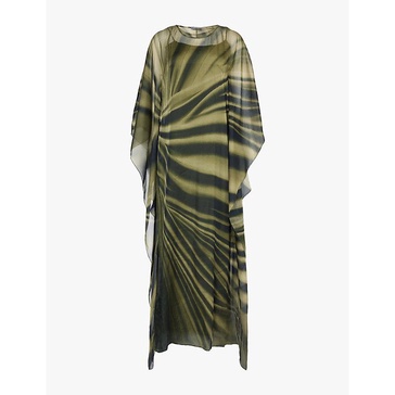 Abstract-print chiffon-texture relaxed-fit silk maxi dress