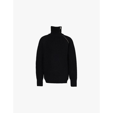 Asymmetric-zip chunky-knit wool sweatshirt