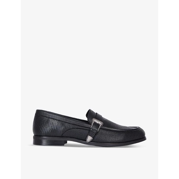 Western-buckle lizard-embossed leather loafers