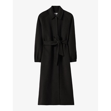 Belted long wool-blend coat