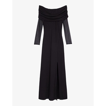 Off-the-shoulder slim-fit stretch-woven maxi dress