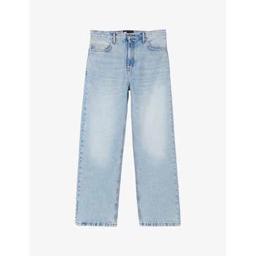 Faded-wash straight-leg mid-rise jeans