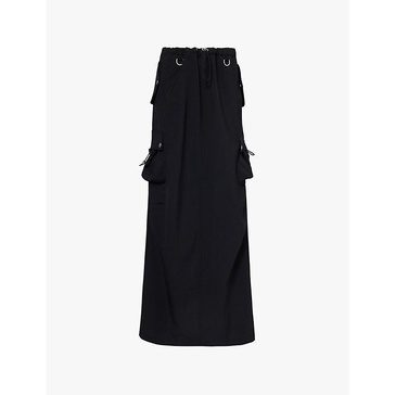 Cargo pocket stretch-woven midi skirt