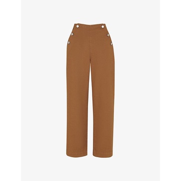 Emily button-embellished straight-leg high-rise cotton trousers