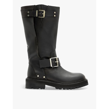 Tay Calf Length Leather Biker Boots