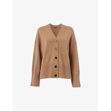 V-neck ribbed wool and cashmere cardigan