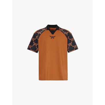 Monogram-pattern stretch-woven blend piqué polo shirt