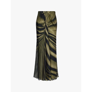 Abstract-print chiffon-texture regular-fit silk maxi skirt