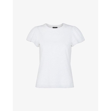 Round-neck frilled-sleeve cotton T-shirt