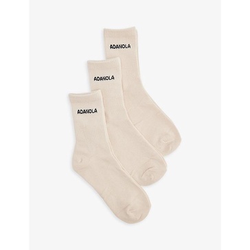 Logo-intarsia ribbed pack of three stretch-bamboo blend socks