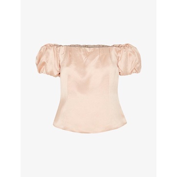 Julia bardot frill-sleeve satin top