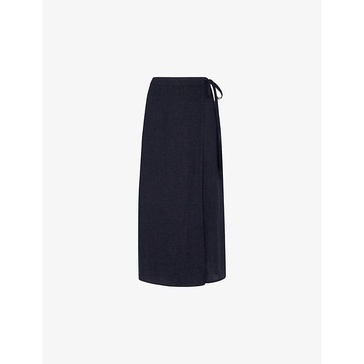 Wrap split-front linen midi skirt