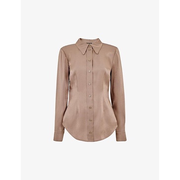 Tara pointed-collar metallic-satin shirt