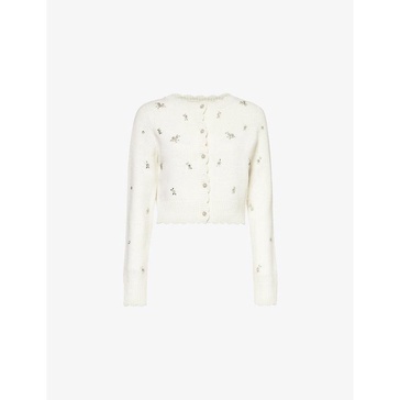 Scattered Floral crystal-embellished woven-blend cardigan