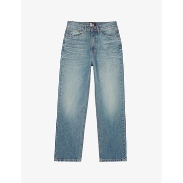 Straight-cut relaxed-fit high-rise denim jeans