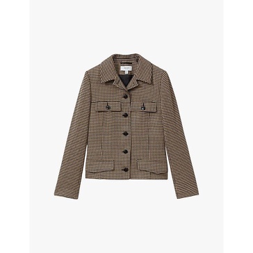 Lena patch-pocket checked wool-blend jacket