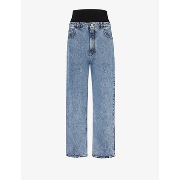 Contrast-panel cropped high-rise denim-blend jeans